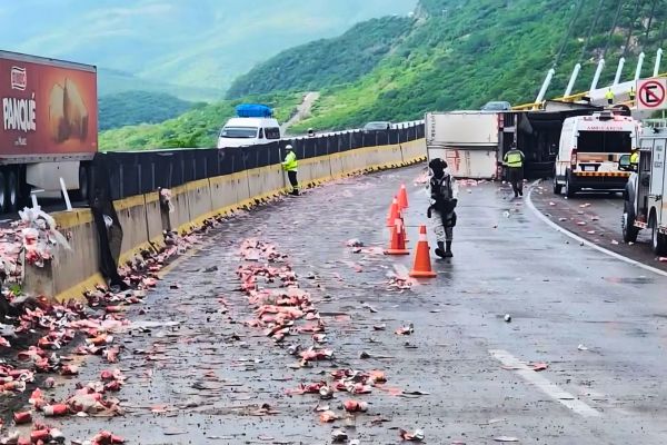 Sed y latas por doquier: Tráiler de cerveza vuelca en la Autopista del&nbsp;Sol