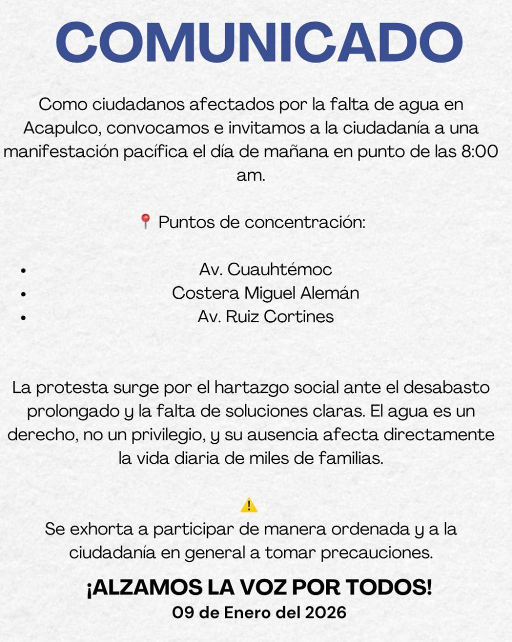 Ciudadanos convocan a protesta pacífica por desabasto de agua en Acapulco,&nbsp;Guerrero